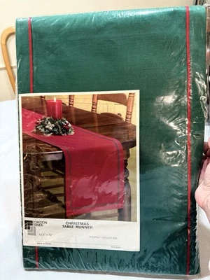 Christmas Table RUNNER12.5X72 Inches Green With 2 Red Stripes New - Image 1 of 4