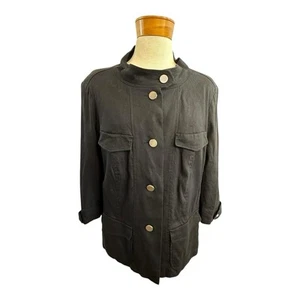Laurel Size 16 Aus (14 US) Black Linen Blend Lightweight Casual Jacket Designer - Foto 1 di 20