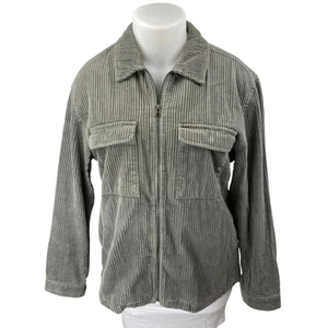 Urban Outfitters Ryder Men's Gray Corduroy Zip Up Long Sleeve Shirt Jacket Top L - Picture 1 of 4
