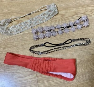 Girls kids Headband Hair Accessory Lot 4 Floral Crochet Lace Rhinestone Stretch - Picture 1 of 5