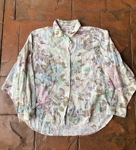 Vintage Byblos 100% Linen Floral Button Down Shirt Women’s 8 Made In Italy - Picture 1 of 8