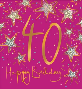 Shiny Stars 40th Happy Birthday Card - Lucilla Lavender Sparklicious Range - Picture 1 of 1