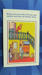 Saucy Comic Postcard 1950s Removals Innuendo COME UPSTAIRS TAKE MY DRAWERS DOWN - Picture 1 of 2