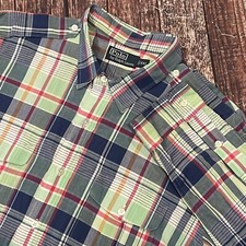 Vintage Polo Ralph Lauren Men Multicolor Plaid Tab Roll Up Long Sleeve Shirt XXL