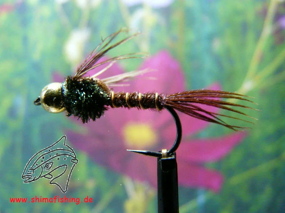 Nymphe " Pheasant Tail Bead Head " , 3er Set, auf Schonhaken, barbless hook - Bild 1 von 1
