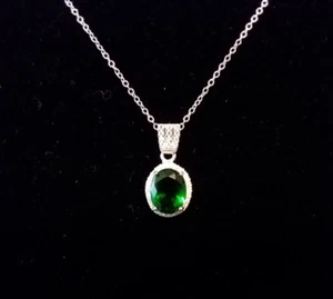 NEU! 2,5ct Smaragd Solitär Anhänger 16" Sterling Silber 925 feine Kette #35 - Bild 1 von 6