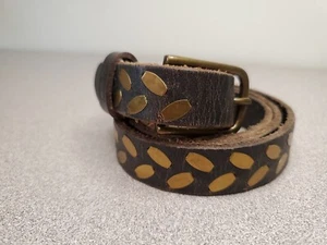 VTG Levis Belt Womans Sz 32 Black Leather Brass Buckle Rectangular Brass Inlays - Picture 1 of 6