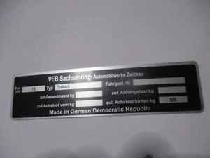 Nameplate ID plate sign IFA VEB Sachsenring trabant 601 year old - Picture 1 of 1