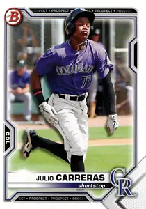 Tarjeta de borrador de Julio Carreras Colorado Rockies 2021 Bowman - Imagen 1 de 2