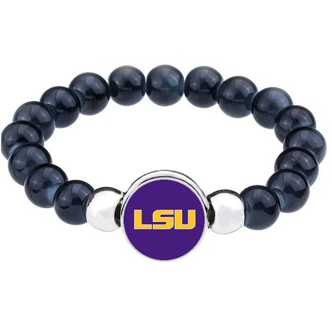 LSU Louisiana State University Tigers Womens Mens Black Bead Chain Bracelet D1 Cover