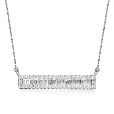 100% NATURAL WHITE DIAMOND BAGUETTE BAR PENDANT 925 STERLING SILVER FREE - Image 1 of 4