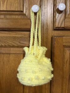    Child's Hand-Crocheted Drawstring Handbag--Bright Yellow--Darling!