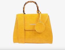 Christina Effe Italian yellow leather satchel handbag With Bamboo Handle NWT