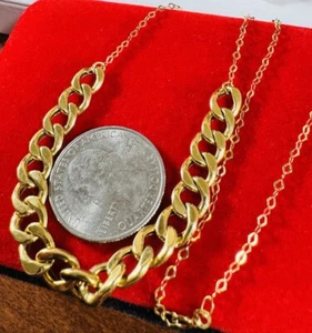 18K 750 Real Fine Yellow Gold Curb Cuban Necklace Women’s 16” long 6.4g - Picture 1 of 24