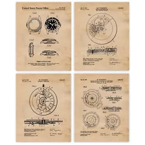 Classic Watch Timepiece Patent Prints 4 (8x10) Art Decor Home Rolex Work Office - Picture 1 of 10
