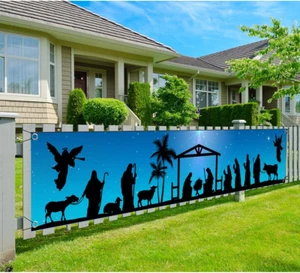 Manger Scene Religious Christmas Yard Signs-Holy Nativity Christmas Banner Large - Picture 1 of 12