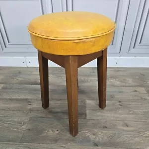 Single Retro Solid Wood Round Vinyl Upholstered Bar Stools Pub Seats - Man Cave - Picture 1 of 24