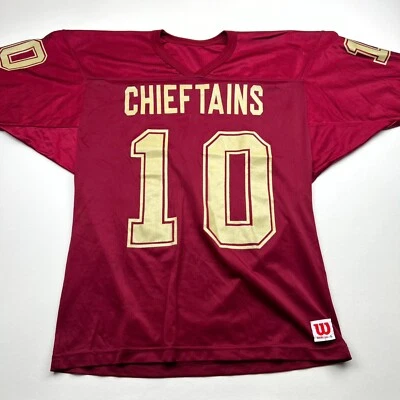 Camiseta de fútbol americano Wilson Chieftains vintage de los 80 para hombre L roja #10 High School Foto 1 de 4