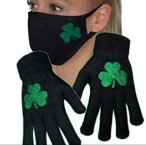 Máscara y guantes trébol brillo prepárate para el día de San Patricio - Imagen 1 de 3