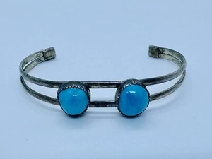 Antike Navajo Old Pawn Silber Manschette mit Zwilling rein blau Perser Türkis Cabochon - Bild 1 von 9