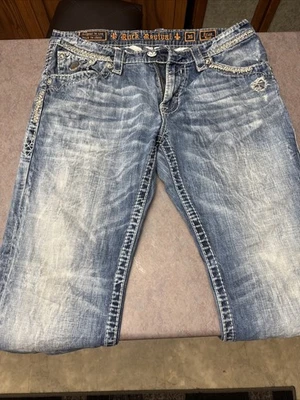 Rock Revival Buckle Fabio Boot Cut Medium Wash Denim Blue Jeans Mens size 36x30 - Image 1 of 4