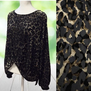 Top de terciopelo KAREN KANE Burnout para mujer manga globo estampado animal grande hecho en EE. UU. - Imagen 1 de 14