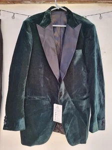 Men’s Imperial Stitch Green Velvet Tuxedo Jacket 44 And Trousers Black 40L Wool - Picture 1 of 7