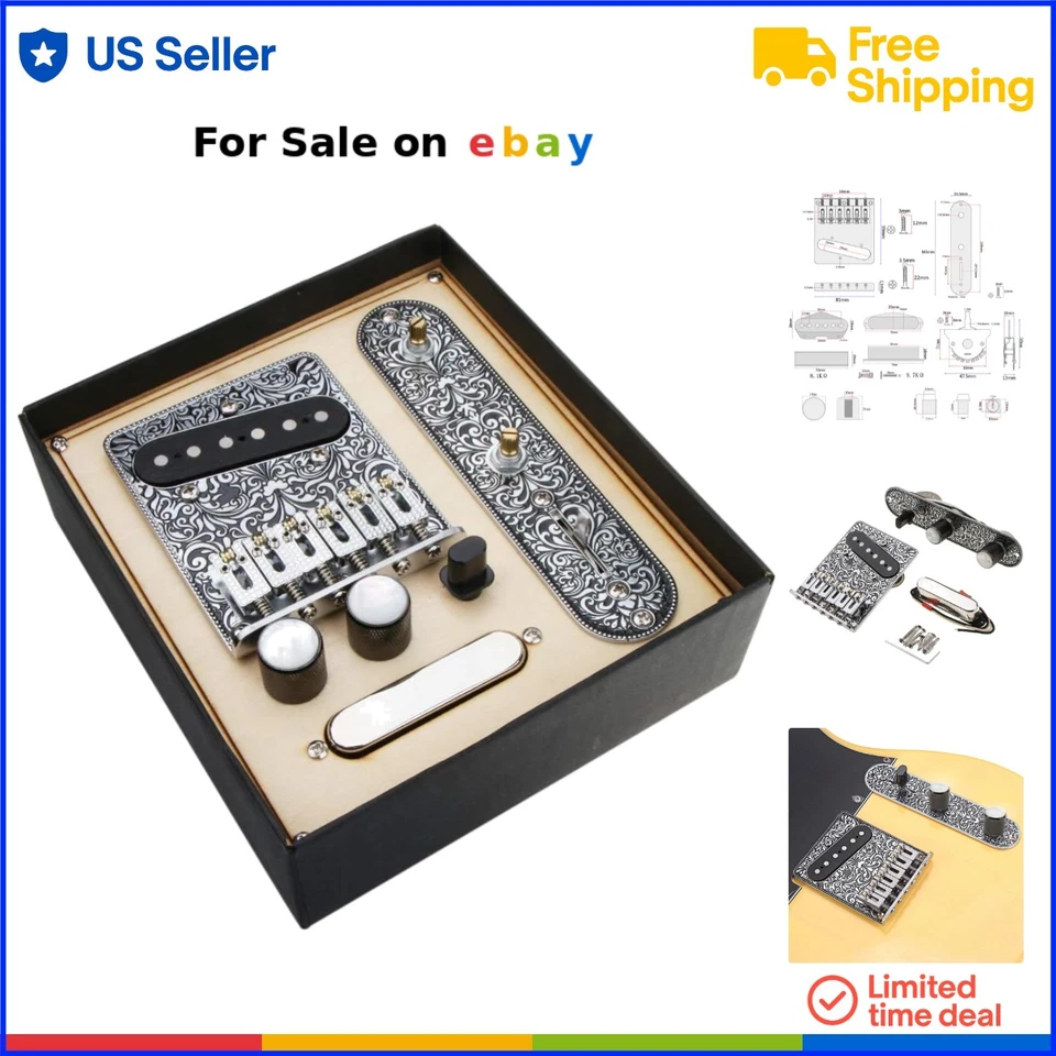 6 Strings Metal Saddle Bridge Plate 3 Way Switch Control Plate Pickups for Te... - Image 1 of 4