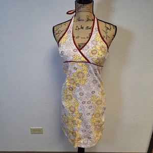 Vintage 90er Y2K OP Surfer Mädchen Haltrer Kleid Größe 5 Small gelb geblümt - Bild 1 von 10