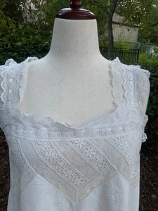 Edwardian Nightgown / Slip Dress White Cotto n M/L - Summer Day Dress - Picture 1 of 13