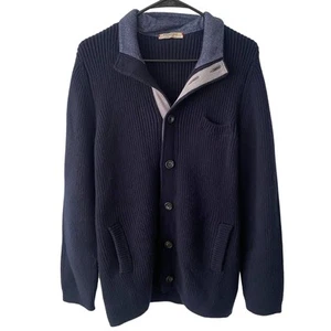 Fioroni Men's Sweater Wool Cashmere Blend Button Down Navy Blue 52 EU - 42 US - Picture 1 of 20