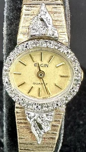 Elgin elegante Cocktail-Damenuhr DIAMANT goldfarben Quarz 18 mm 6,75" verstellbar - Bild 1 von 8