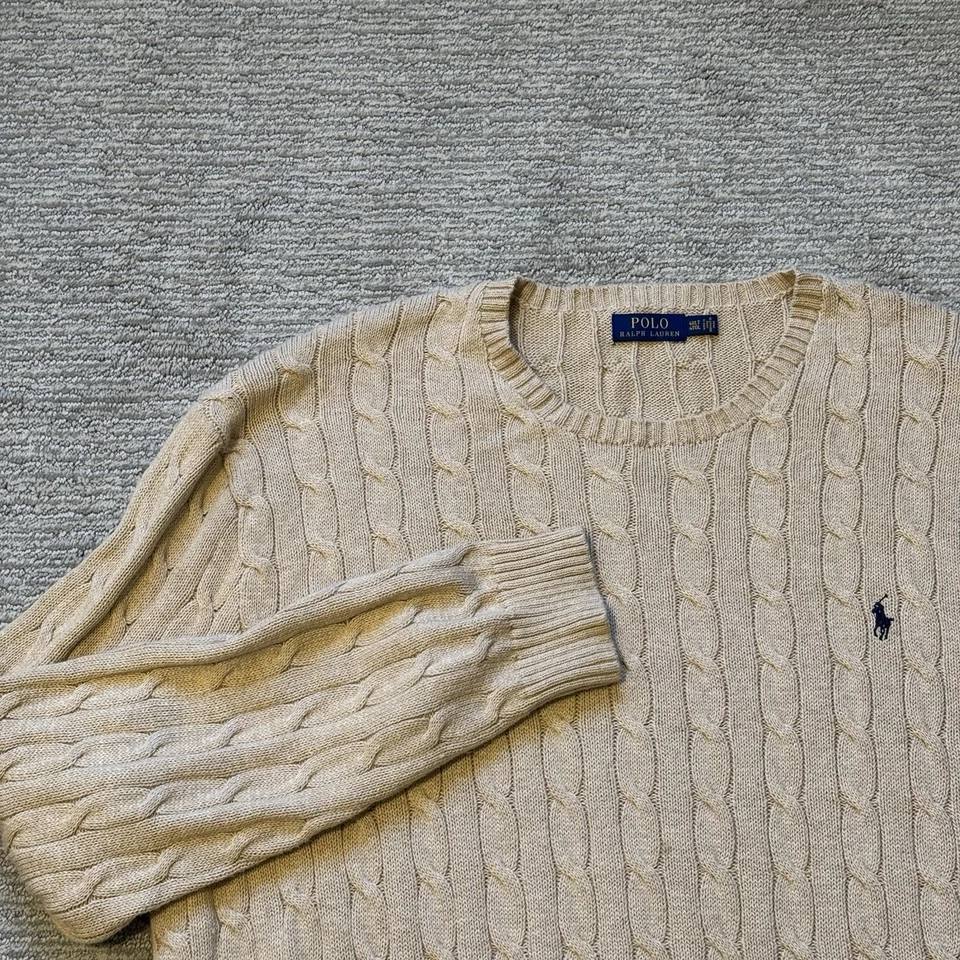 Polo Ralph Lauren Suéter Tejido con Cable Cuello Redondo Algodón Grande y Alto Clásico Camel 4XLT Foto 1 de 4