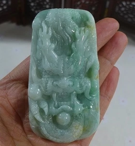 Cert'd Natural Type A Jadeite Jade Dragon Big Pendant 7441 - Picture 1 of 7