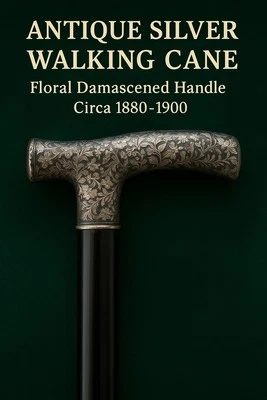 Art Nouveau Silver Cane • Hand Engraved Floral Handle • c. 1880 - Image 1 of 4