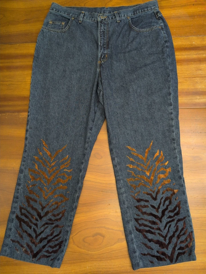 Pantalones de mezclilla para mujer Manager vintage de terciopelo a rayas de tigre 18 informales (36x27) Foto 1 de 4
