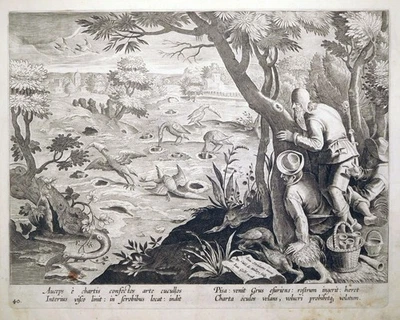 Kupferstich, Reiherfang, J. Stradanus/ C. van Mallery, 1598, New Hollstein 493 - Bild 1 von 4