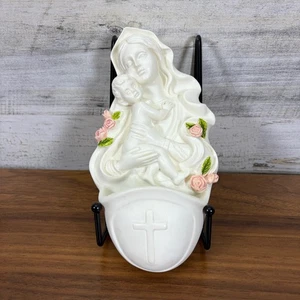 Italian Virgin Mary and Baby Jesus Ceramic Floral Display Wall Decor 7" - Picture 1 of 10