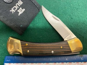 Buck USA 110 Lockback Knife, Brown Wooden Handles, Nylon Sheath ! - Picture 1 of 5