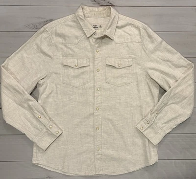 Flint and Tinder Bone Button Western Long Sleeve Shirt Ivory Natural XL - Image 1 of 4