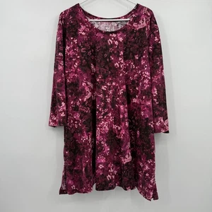 Catherines Top Damen 3X Plus Easy Fit T-Shirt Rosa Kunst Blumen Rundhals Baumwolle - Bild 1 von 11