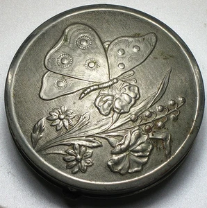 Jaciel kompakter silberfarbener Schmetterling und Blumen Vintage - Bild 1 von 6