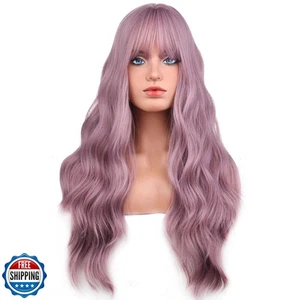 Peluca BERON 26 pulgadas púrpura larga rizada Taro púrpura peluca con flequillo para mujer Da - Imagen 1 de 5
