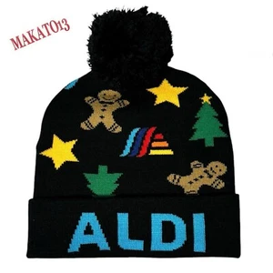 Aldi Gear One Size Lebkuchen Weihnachten Winter Beanie Bommelmütze NEU 2024 schwarz - Bild 1 von 5
