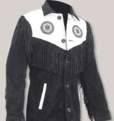 Handmade Men Suede Black Jacket, Western Cowboy Jacket For Men - Image 1 of 3