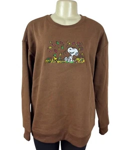 Snoopy Embroidered Brown Pullover Sweater Crewneck Soft Long Sleeve Womens - Picture 1 of 9