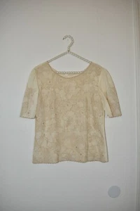 Tan Floral Embroidered Netted Blouse - Picture 1 of 5