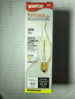 Satco S2418 Vintage Deco Carbon Filament Antique 25W Candelabra E12 Clear  - Image 1 of 4