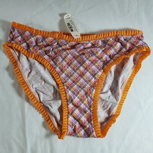 Victoria's Secret Bikini Ruffle Trim Small Pink Orange Purple Plaid - Picture 1 of 3