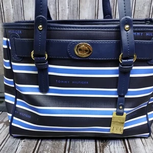 Tommy Hilfiger Purse Bag Blue White Stripe NWOT Classic Style - Picture 1 of 11